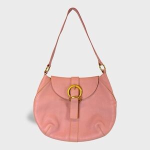 Furla Pink Leather Shoulder Bag with Gold Buckle Accents